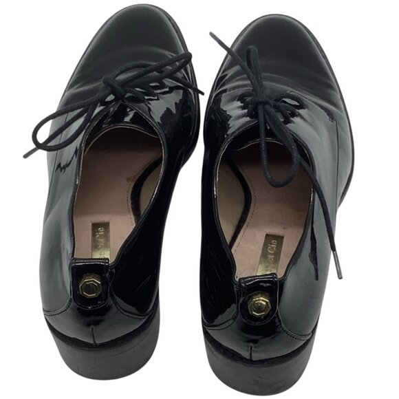 LOUISE ET CIE Lo-Fenn Lace Up Black Patent Leather Derby Shoes 8 Heeled Oxford W - Picture 5 of 9